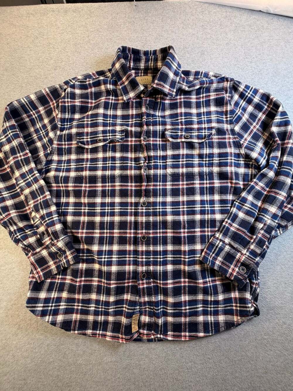 JACHS Flannel Shirt Size XL Blue Plaid Long Sleeve Button Up